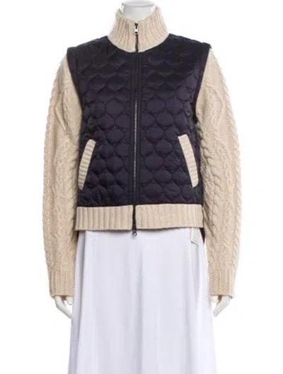 Pre-owned Veronica Beard Lambswool Colorblock Pattern Bomber Jacket In Neutral