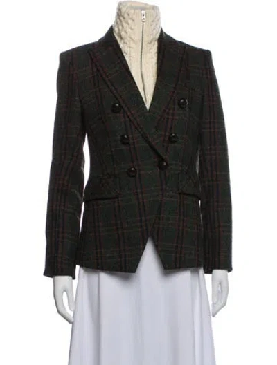 Pre-owned Veronica Beard Lambswool Plaid Print Blazer In Green