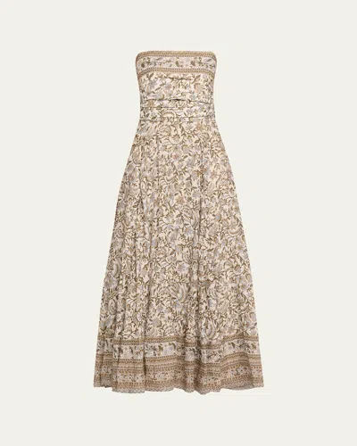 Veronica Beard Lana Floral Strapless Maxi Dress In Dove Multi