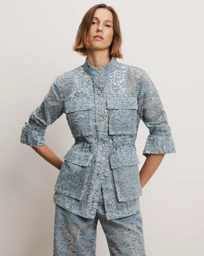 Veronica Beard Lane Sheer Floral Denim Jacket In Blue