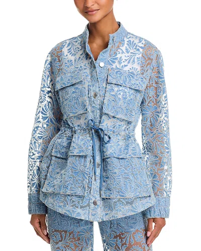 Veronica Beard Lane Sheer Floral Denim Jacket In Blue