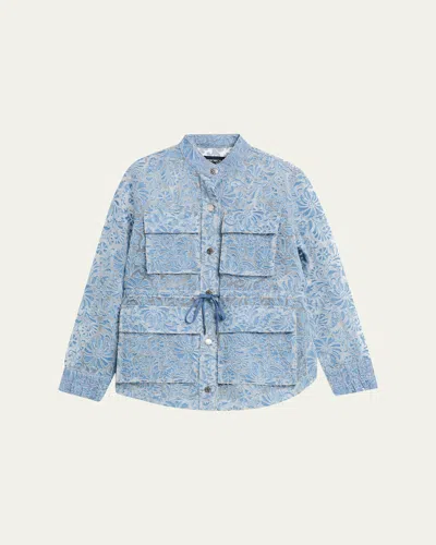 Veronica Beard Lane Sheer Floral Denim Jacket In Blue