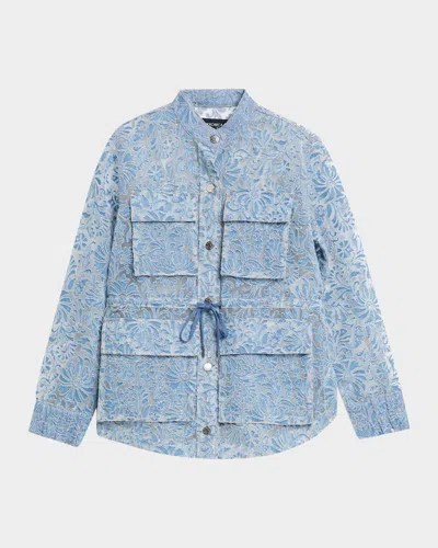 Veronica Beard Lane Sheer Floral Denim Jacket In Blue