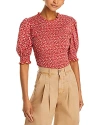 Veronica Beard Langston Smocked Top In Brick Red/