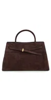 Veronica Beard Dash Large Belted Suede Shoulder Bag In Brown