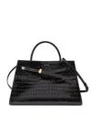 Veronica Beard Dash Belted Croc-embossed Leather Shoulder Bag In Black