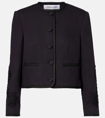 Veronica Beard Latrell Cropped Embroidered Jacket In Blue