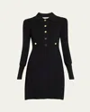 Veronica Beard Lauper Ribbed Button-front A-line Mini Dress In Black