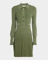 Veronica Beard Lauper Long-sleeve Ribbed Mini Dress In Stone Army