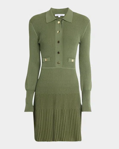 Veronica Beard Lauper Long-sleeve Ribbed Mini Dress In Stone Army