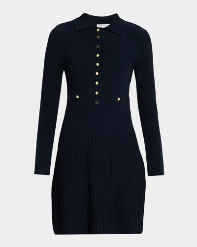 Veronica Beard Lauper Ribbed Mini Shirtdress In Blue