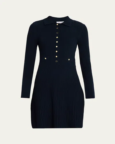 Veronica Beard Lauper Ribbed Mini Shirtdress In Blue