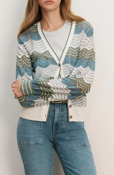Veronica Beard Laurinor Stripe Pointelle Knit Button Front Cardigan In Multi