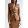 Veronica Beard Lawrence Croc Embossed Faux Leather Dickey Jacket In Dark Camel