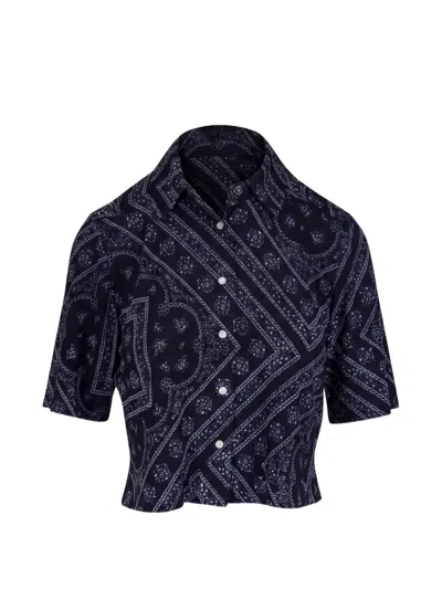 Veronica Beard Leandra Paisley-print Cropped Shirt In Blue