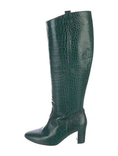 Pre-owned Veronica Beard Leather Animal Print Boots In Green