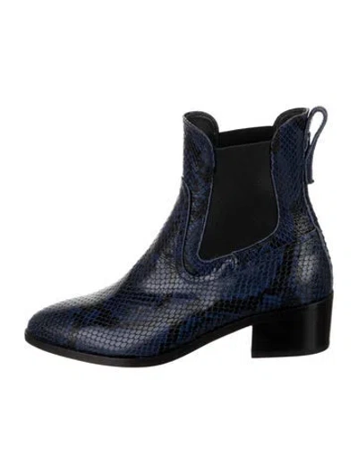 Pre-owned Veronica Beard Leather Animal Print Chelsea Boots In Blue