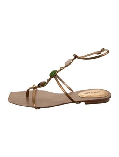 Pre-owned Veronica Beard Leather Animal Print Gladiator Sandals