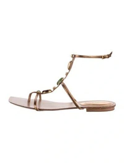 Pre-owned Veronica Beard Leather Animal Print Gladiator Sandals