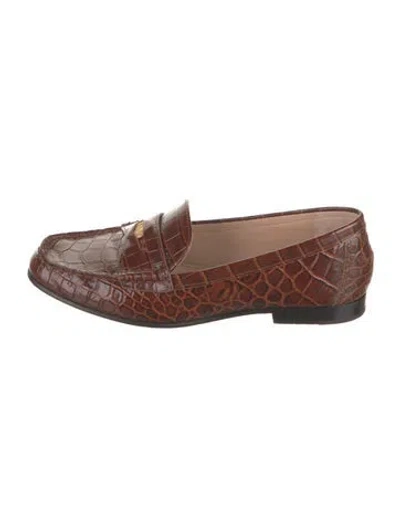 Pre-owned Veronica Beard Leather Animal Print Loafers In Brown