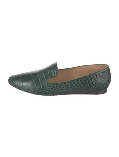 Pre-owned Veronica Beard Leather Animal Print Loafers In Green