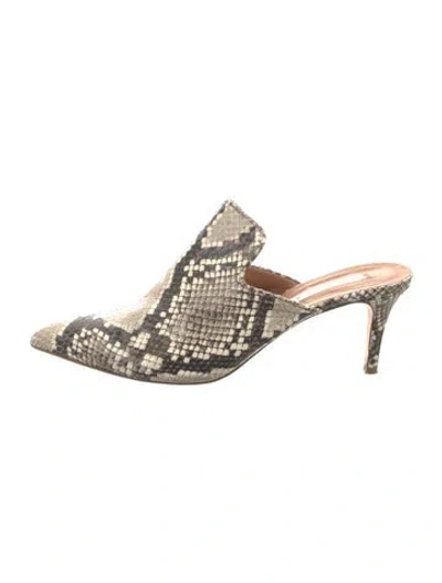 Pre-owned Veronica Beard Leather Animal Print Mules In Neutral