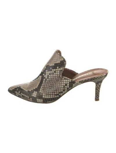 Pre-owned Veronica Beard Leather Animal Print Mules In Neutral