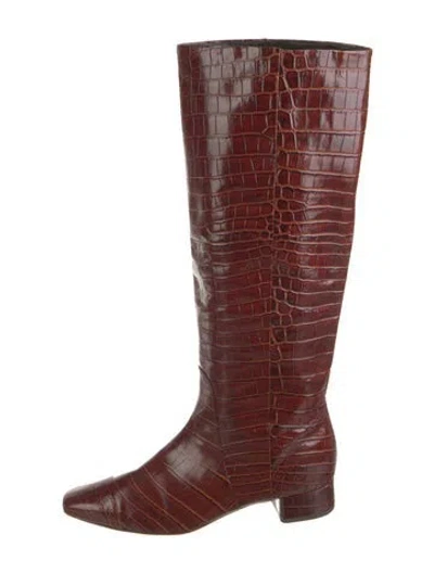 Pre-owned Veronica Beard Leather Animal Print Riding Boots In Red