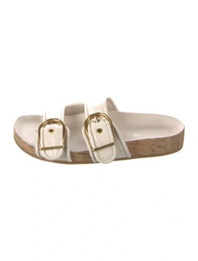 Pre-owned Veronica Beard Leather Animal Print Slides In Multicolor