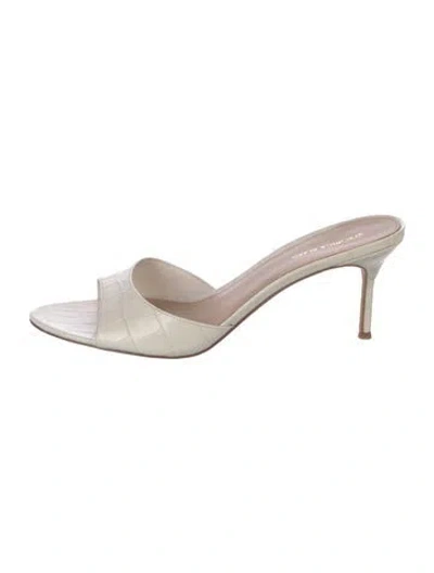 Pre-owned Veronica Beard Leather Animal Print Slides In Neutral