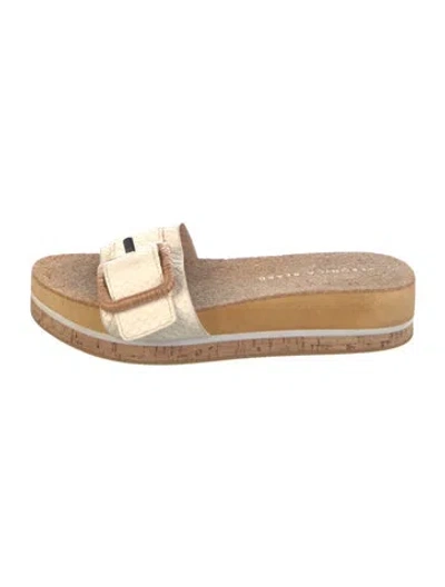 Pre-owned Veronica Beard Leather Animal Print Slides In Neutral