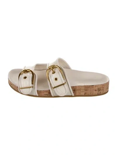 Pre-owned Veronica Beard Leather Animal Print Slides In Neutral