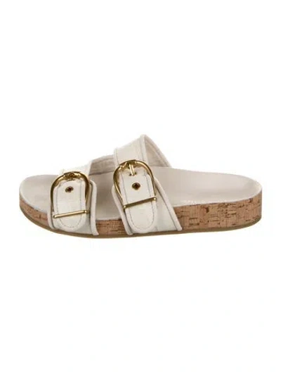 Pre-owned Veronica Beard Leather Animal Print Slides In Neutrals