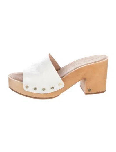 Pre-owned Veronica Beard Leather Animal Print Slides In Neutrals/white