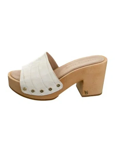 Pre-owned Veronica Beard Leather Animal Print Slides In Neutrals/white