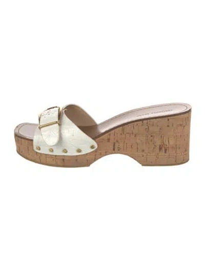 Pre-owned Veronica Beard Leather Animal Print Slides In White