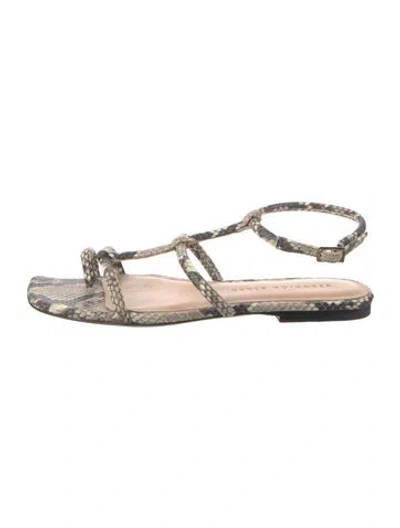 Pre-owned Veronica Beard Leather Animal Print Slingback Flats In Neutral