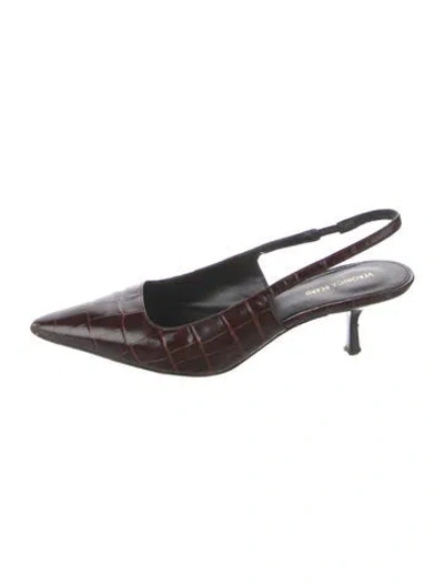 Pre-owned Veronica Beard Leather Animal Print Slingback Pumps In Brown
