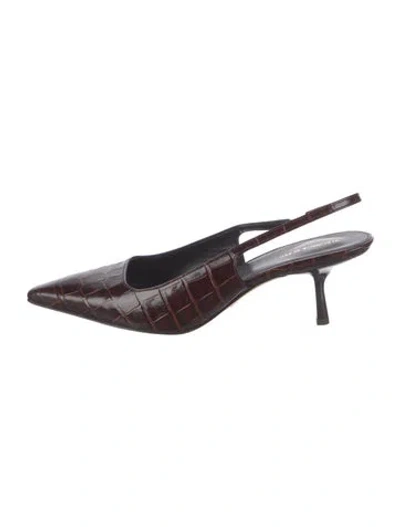 Pre-owned Veronica Beard Leather Animal Print Slingback Pumps In Brown