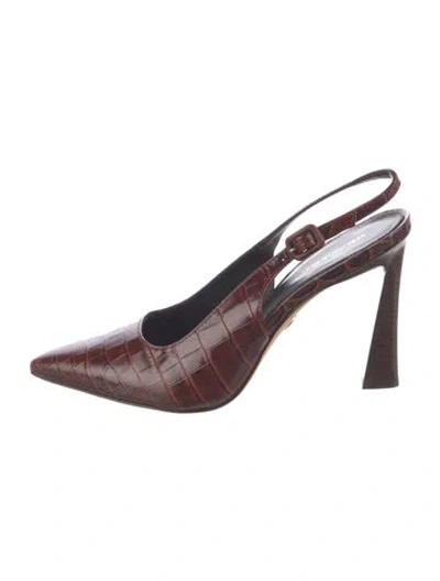 Pre-owned Veronica Beard Leather Animal Print Slingback Pumps In Brown