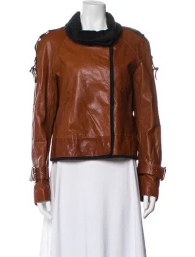 Pre-owned Veronica Beard Leather Biker Jacket In Brown