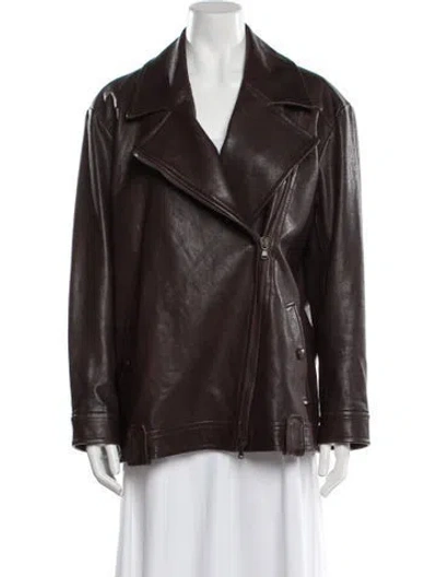 Pre-owned Veronica Beard Leather Biker Jacket In Brown