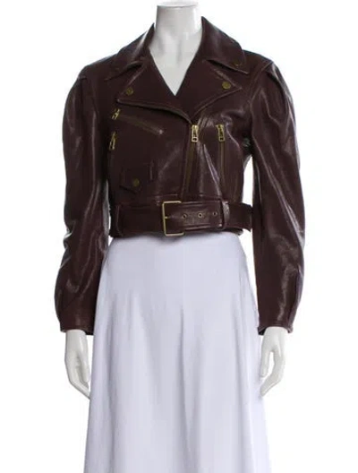 Pre-owned Veronica Beard Leather Biker Jacket In Brown