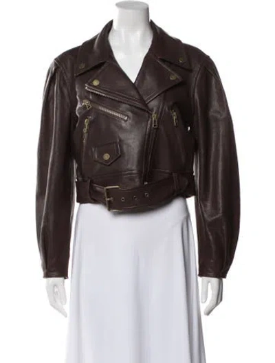 Pre-owned Veronica Beard Leather Biker Jacket In Brown