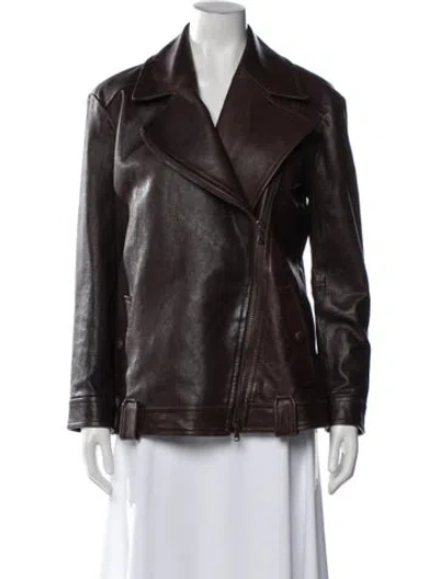 Pre-owned Veronica Beard Leather Biker Jacket In Brown