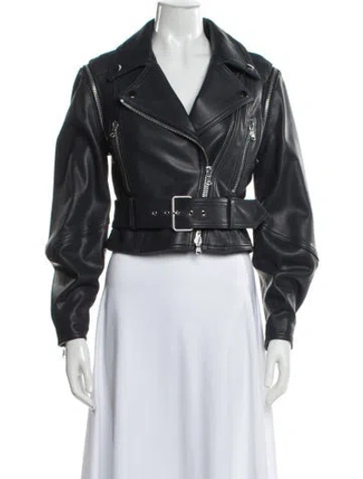 Pre-owned Veronica Beard Leather Biker Jacket In Gray