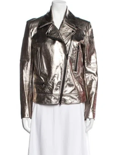 Pre-owned Veronica Beard Leather Biker Jacket In Metallic/neutrals