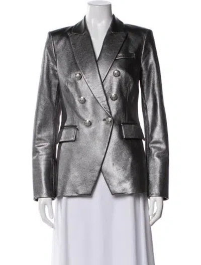 Pre-owned Veronica Beard Leather Blazer In Metallic/silver
