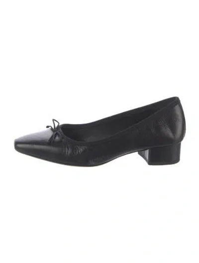 Pre-owned Veronica Beard Leather Bow Accents Ballet Flats In Black