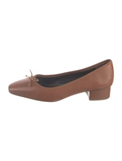 Pre-owned Veronica Beard Leather Bow Accents Ballet Flats In Brown